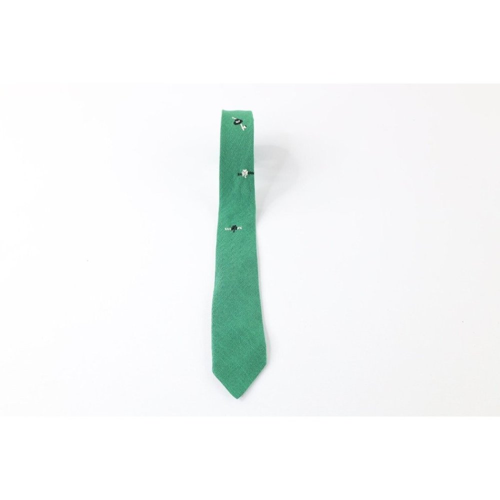 Vintage 50s 60s Boys Irish Clover Knit Skinny Neck Tie Dress Tie Wedding Green